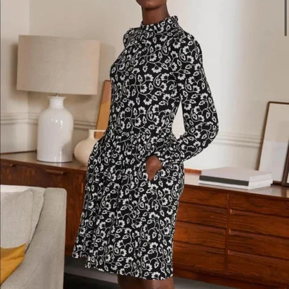 Boden | Dresses | Nwt Boden Clara Jersey Dress Black Floral Leaf 2 |  Poshmark